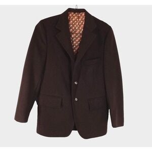 Double Knit by Rugby Blazer Suit Jacket Brown Pockets Vintage Check Measurement